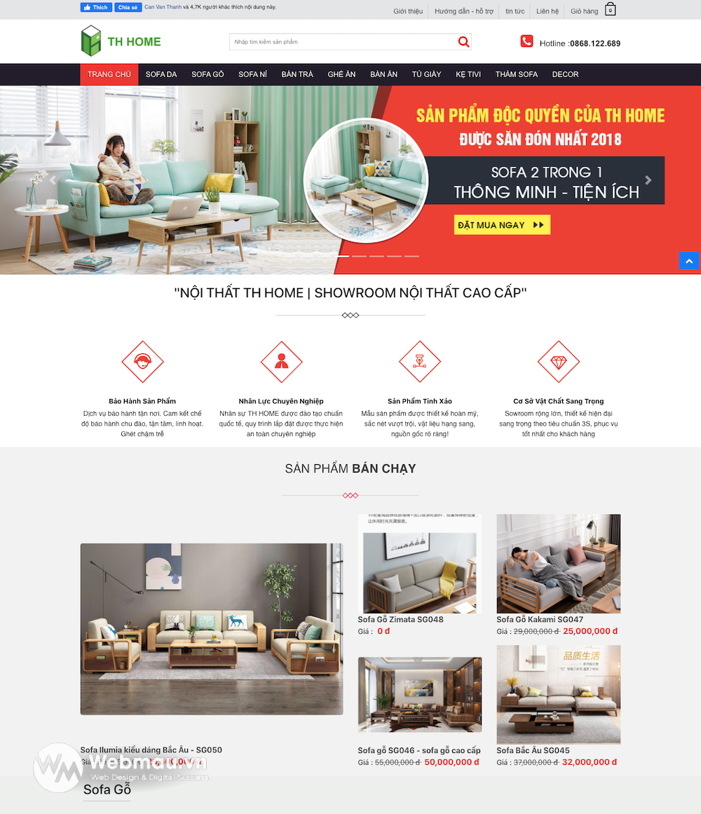 Mẫu website bán hàng đồ gỗ nội thất TH Home - Thanh Hóa Web