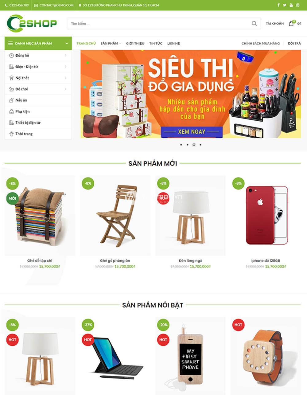 Mẫu web bán hàng nhiều ngành nghề, mẫu web siêu thị
